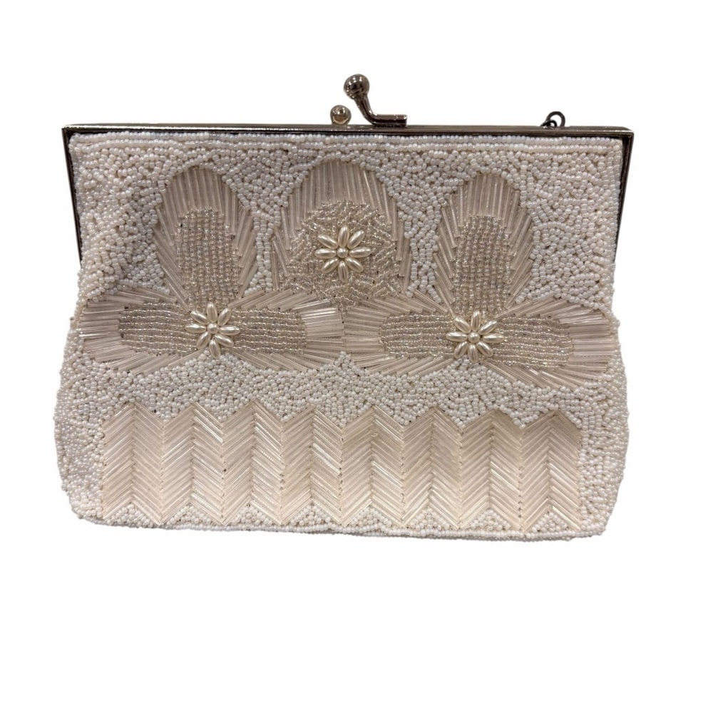 ✨ Vintage Ivory Beaded Clutch Purse — Bridal / Formal / Evening Bag